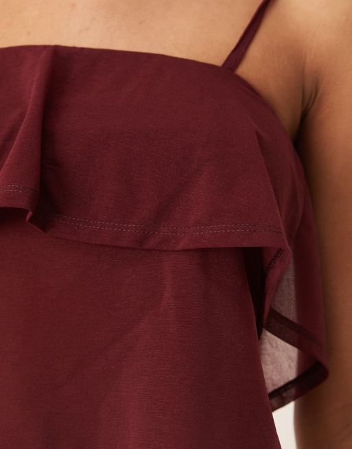 ASOS DESIGN mesh floaty strappy cami top in burgundy, 4 of 4