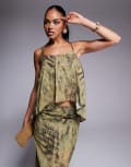 [ASOS DESIGN] ASOS DESIGN mesh floaty tie back top in green animal print (part of a set)-Multi XS Animal Print