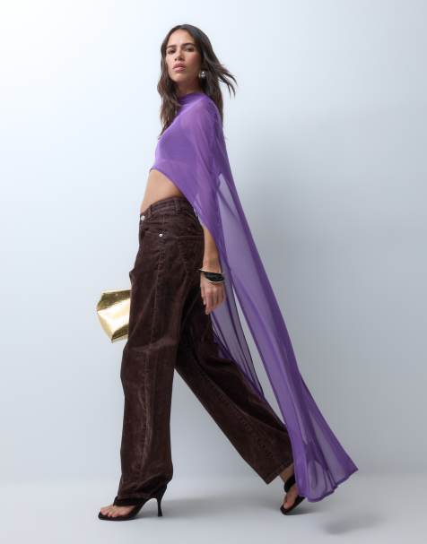 ASOS DESIGN mesh floor length mesh cape top in purple - view 1