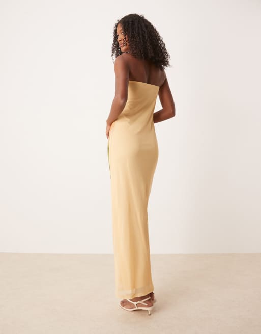 ASOS DESIGN mesh floral placement printed bandeau maxi dress in buttermilk
