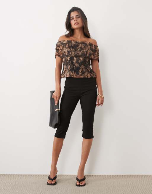 ASOS DESIGN mesh foldover bardot-top med dyreprint, 2 af 4