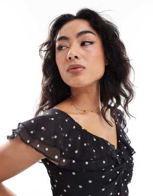 Asos Design Mesh Frill Shoulder Mini Dress In Multi