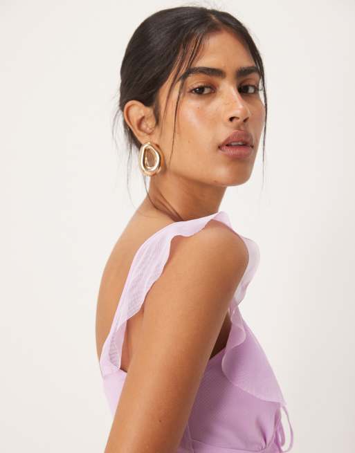 ASOS DESIGN mesh frill strap mini tea dress in lilac, 4 of 4