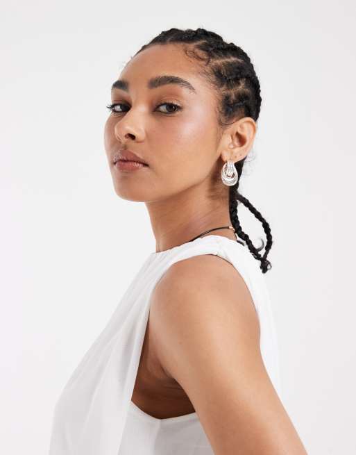 ASOS DESIGN mesh gathered bubble hem top in white, 4 of 4