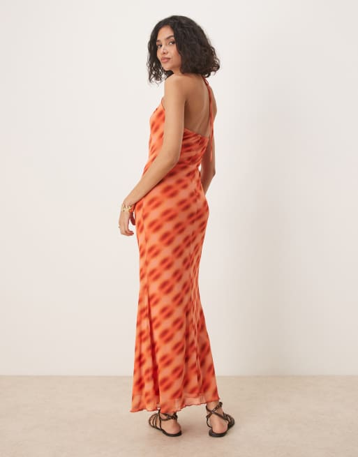 orange halter neck midi dress Red Dress | Orange Linen Blend Halter Midi Dress
