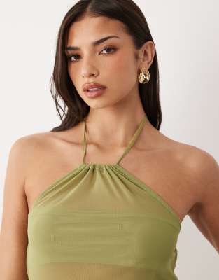 Asos Design Mesh Halter Neck Top In Green