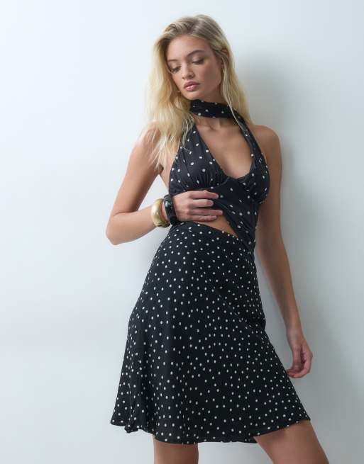 ASOS DESIGN mesh halter neck with scarf detail in polka dot, 4 of 5
