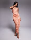 [ASOS DESIGN] ASOS DESIGN mesh halterneck midi dress with sweeping sash skirt in animal print-Multi 18 Animal Print