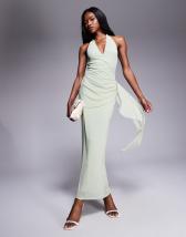 ASOS DESIGN racer neck ruched bodice dropped waist maxi dress in light pink