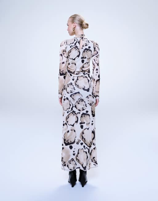 ASOS DESIGN mesh high neck long sleeve midi dress in animal print, 3 of 4