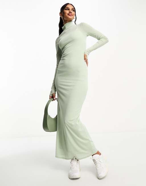 ASOS DESIGN mesh high neck maxi dress in sage