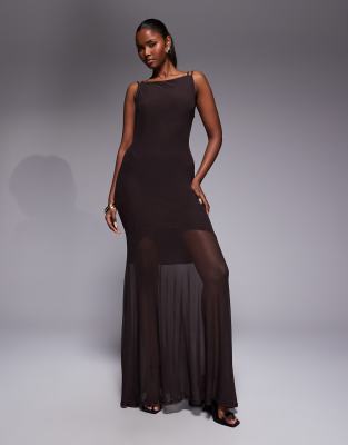 Asos Design Mesh High Neck Maxi Dress With Open Back And Double Strap Detail In Black