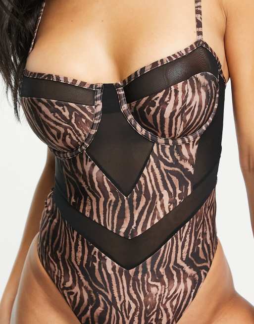 ASOS DESIGN mesh insert cupped swimsuit in animal print ASOS