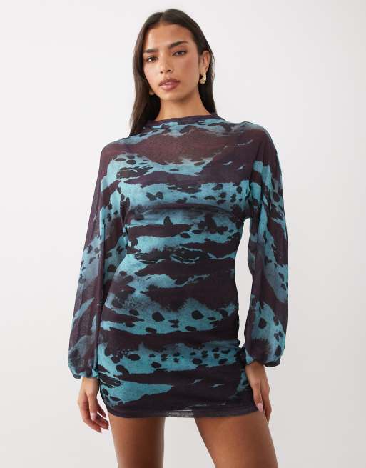 ASOS DESIGN mesh jurk met vlekprint mini, 2 van 4