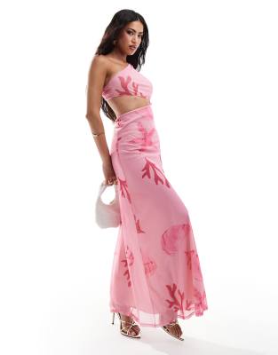 Milos Asymmetric Neckline Long Sleeve Maxi Dress Pink