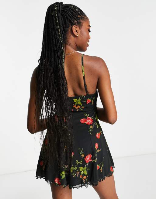 ASOS DESIGN mesh lace insert baby doll romper in floral print, 2 of 4