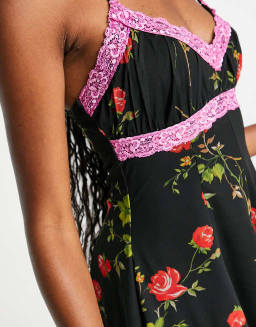 ASOS DESIGN mesh lace insert baby doll romper in floral print, 3 of 4