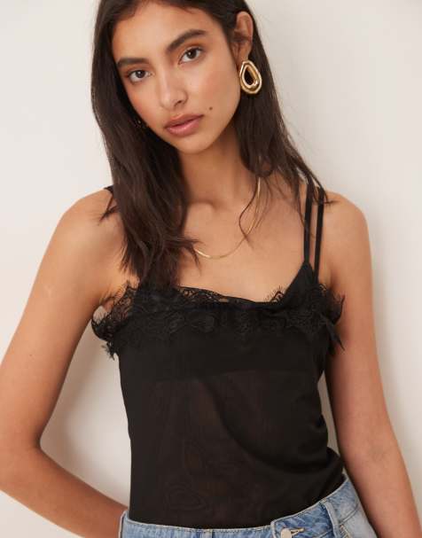 ASOS DESIGN mesh lace trim bodysuit in black - view 1