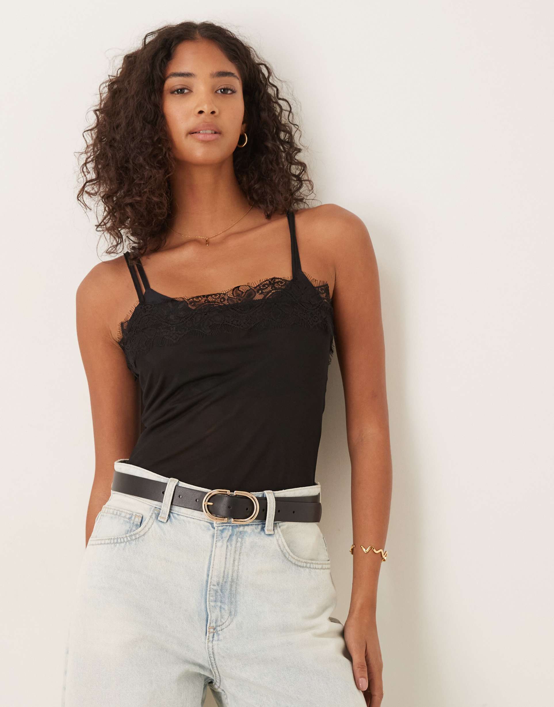 asos design mesh lace trim bodysuit in black