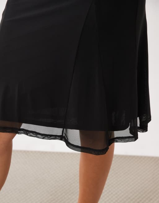 ASOS DESIGN mesh lavtaljet midinederdel med godets i sort, 3 af 5