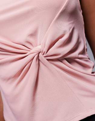 ASOS DESIGN MESH LAYERED TWIST DETAIL HALTER TOP WITH TIE BACK NECK 