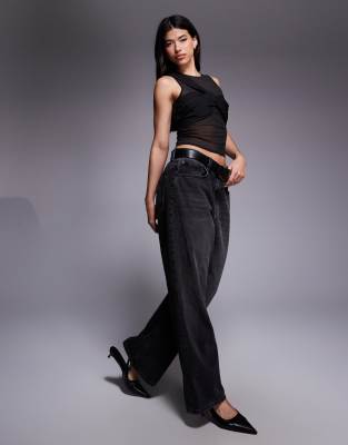 Asos Design Mesh Layered Twist Tank Top In Black