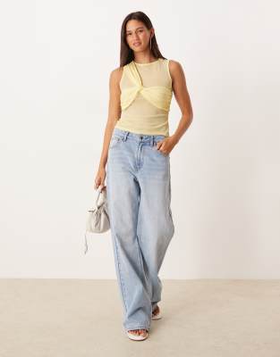 Asos Design Mesh Layered Twist Tank Top In Yellow