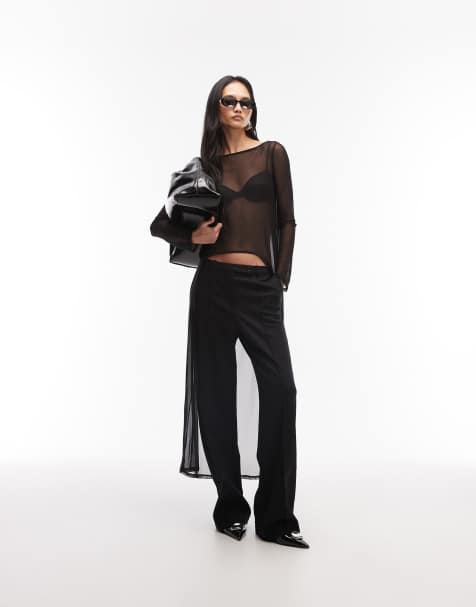 ASOS DESIGN mesh long line cape top in black - view 1