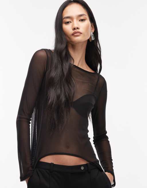 ASOS DESIGN mesh long line cape top in black, 2 of 4