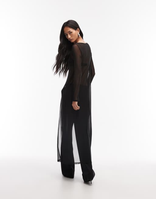 ASOS DESIGN mesh long line cape top in black, 3 of 4