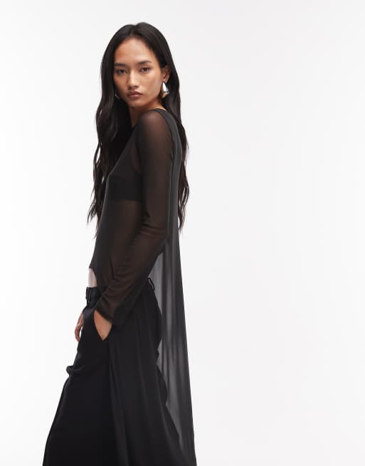 ASOS DESIGN mesh long line cape top in black, 4 of 4