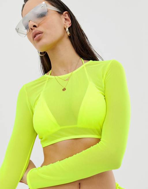 ASOS DESIGN super crop mesh top in neon green