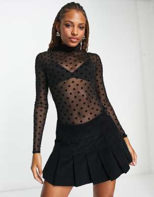 Polka dot mesh store long sleeve top