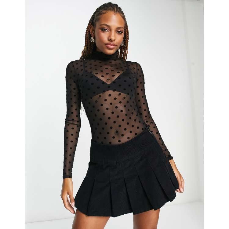 Long Sleeve Dotted Mesh Bodysuit