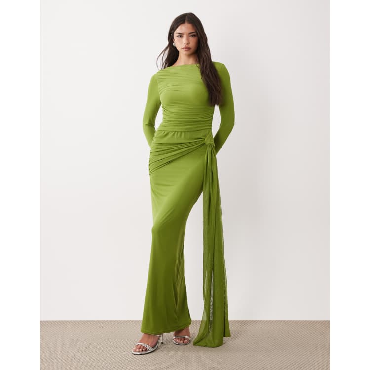 ASOS DESIGN mesh long sleeve maxi dress in green | ASOS