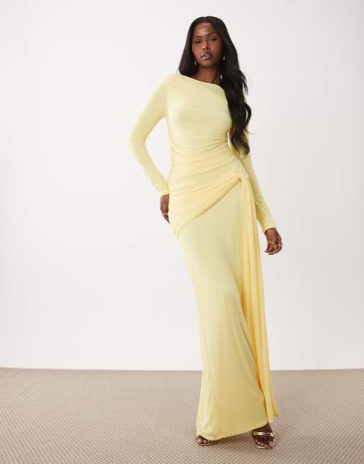 lemon dresses Final Sale Elegant Yellow Evening Dress with Cape Sleeves SF076 its flattering silhouette adds a fun ASOS Design - Maxi Dress