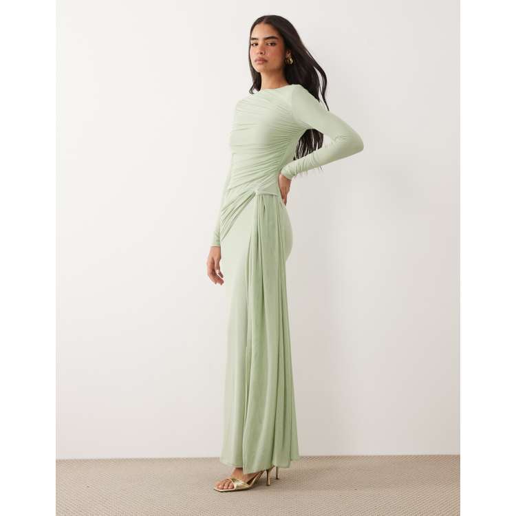 green emerald velvet dress Wedtrend Women Sage Prom Dress A-Line Spaghetti Straps Corset Appliqued Formal Dress with Detachable Sleeves, Sage / US24W main image 0