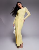 ASOS DESIGN mesh long sleeve frill detail a line maxi dress in green floral print