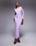 [ASOS DESIGN] ASOS DESIGN mesh long sleeve slash neck open back midi dress with sash in lilac-Purple 18 lilac