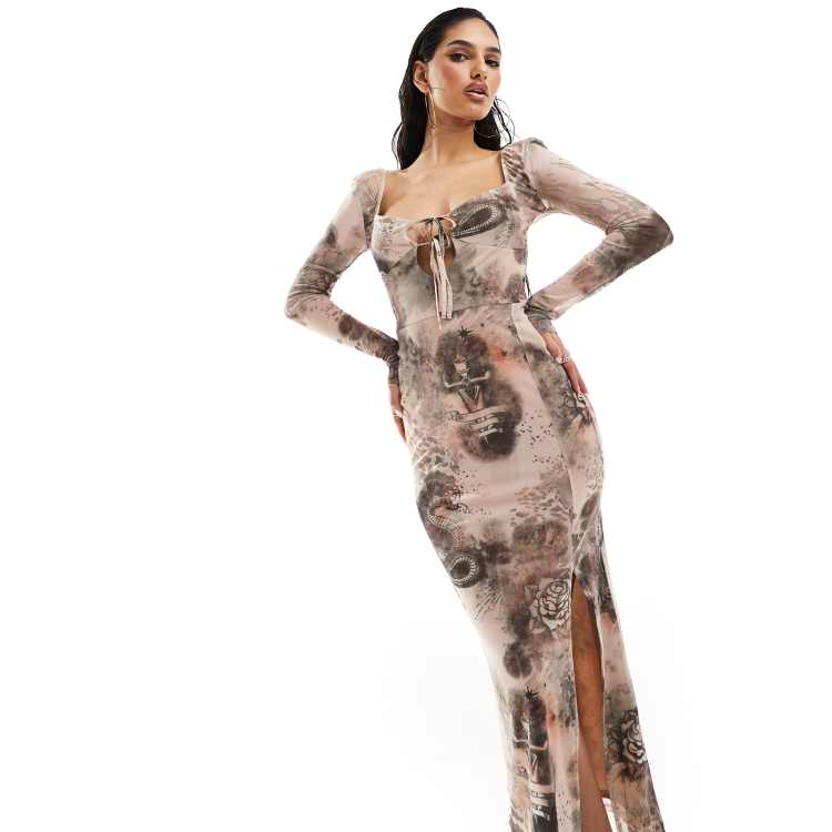 bardot yellow lace dress Off-the-shoulder lace long midi dress 42 (FR) / Yellow main image 1
