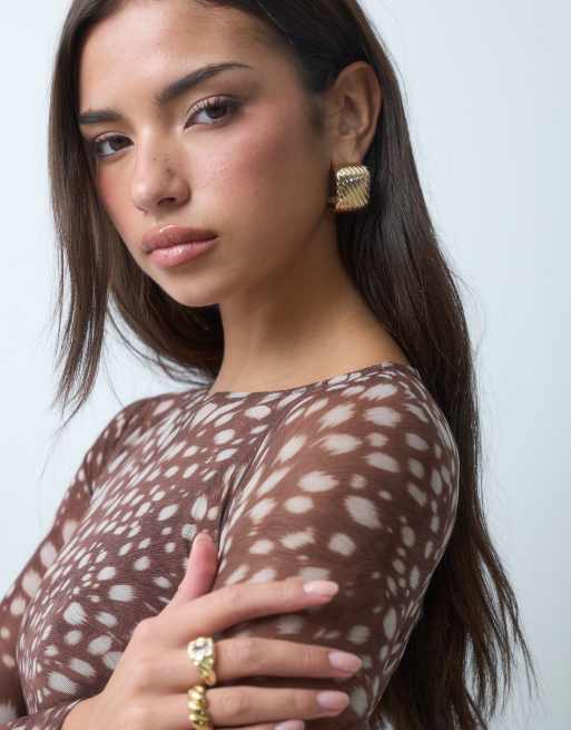 ASOS DESIGN mesh long sleeve top in deer print, 2 of 5