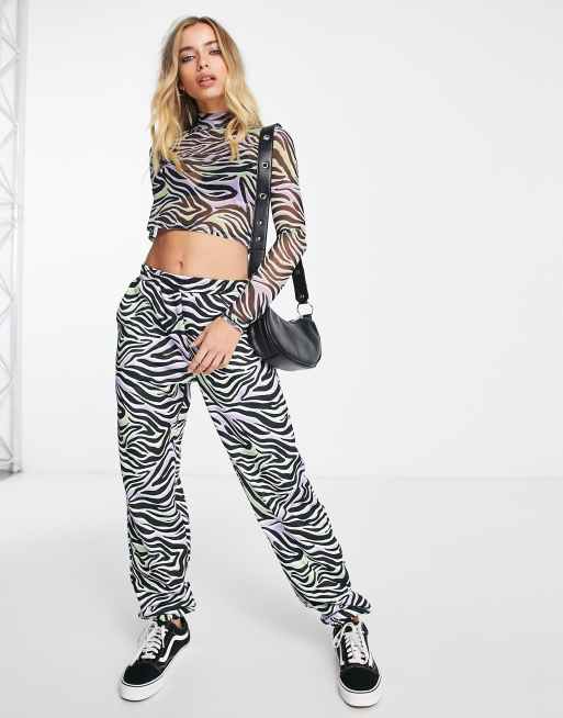 ASOS DESIGN mesh long sleeve top in zebra print - part of a