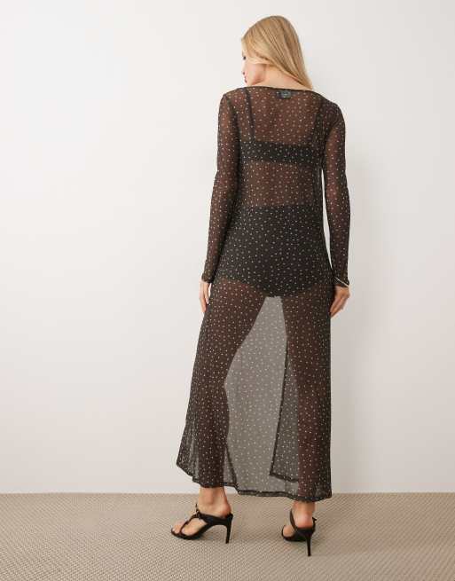 ASOS DESIGN mesh longline top in polka dot, 4 of 4