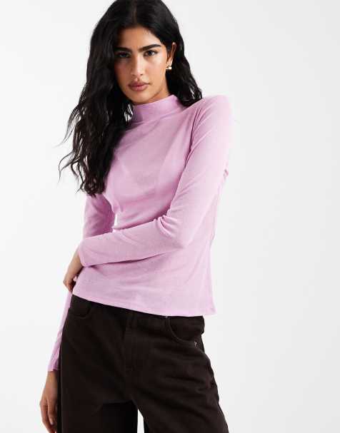 ASOS DESIGN mesh longline turtle neck top in lilac