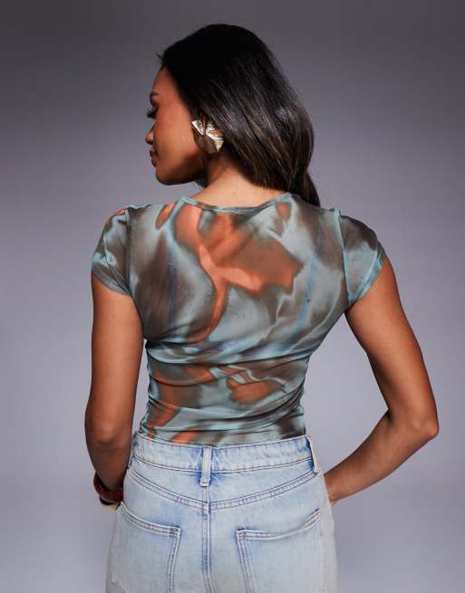 ASOS DESIGN mesh marble abstract print baby tee in green