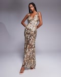 [ASOS DESIGN] ASOS DESIGN mesh maxi dress with cowl detail and tie straps in animal print-Multi 14 Animal Print