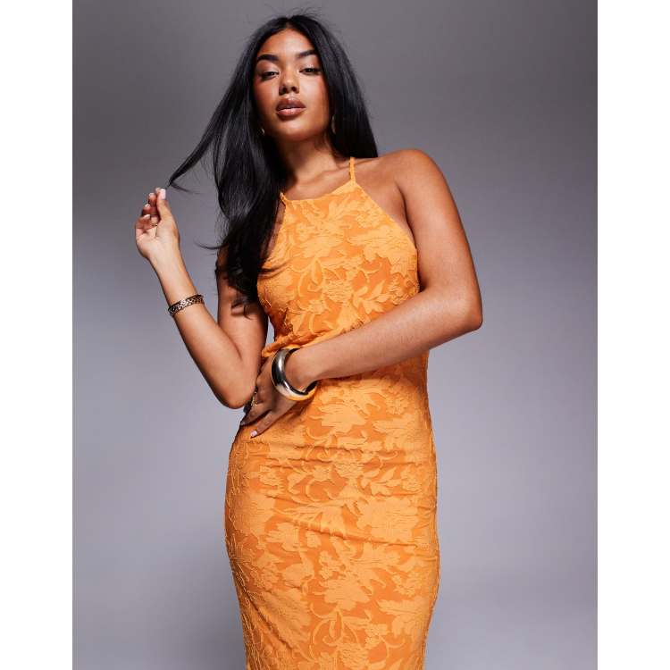 ASOS DESIGN mesh maxi dress with draped back in orange | ASOS