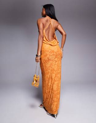 Asos Design Mesh Maxi Dress With Draped Back
