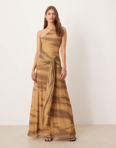 ASOS DESIGN mesh maxi dress with draped sash & belt in blurred animal print - view 1