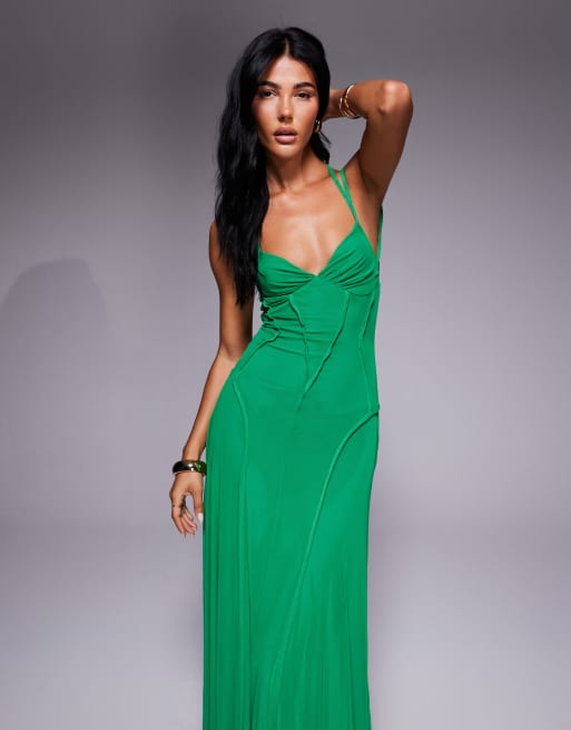ASOS DESIGN mesh maxi dress with seam detail in green